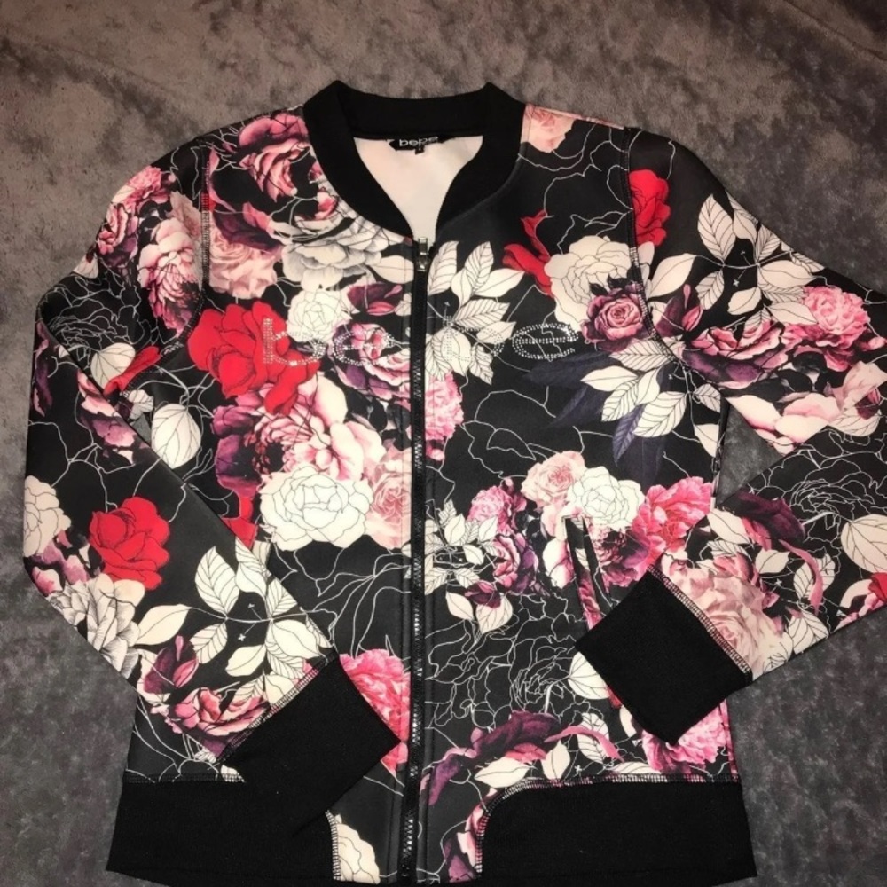 Women BeBe Floral Bomber Jacket